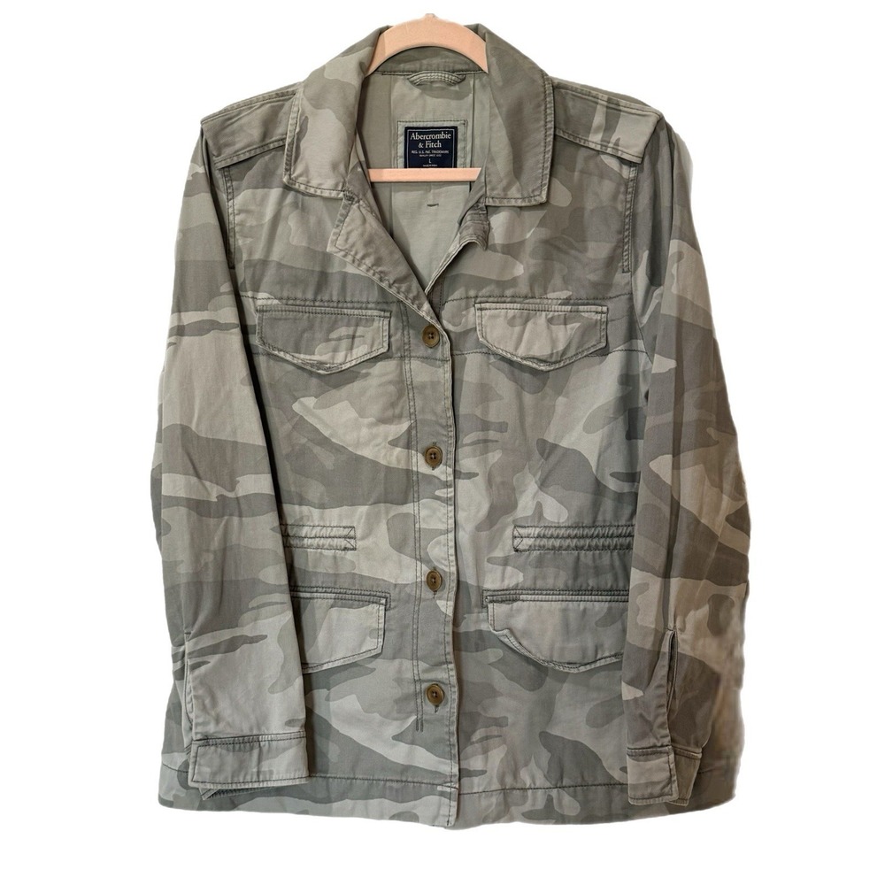 Abercrombie & Fitch Military Womens L Utility Jacket Anorak Green Camouflage Y2K
